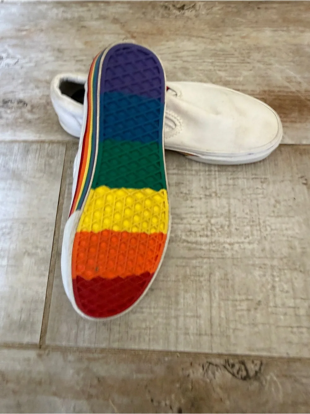 Vans White Multi/Rainbow Slip-On Pride Classic Canvas Skate Shoes
